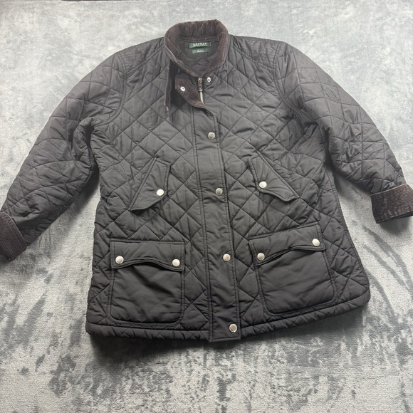 Ralph Lauren Quilted Wool Women's Jacket Vintage SZ XL Gray Brown Cord Trim - Picture 1 of 16